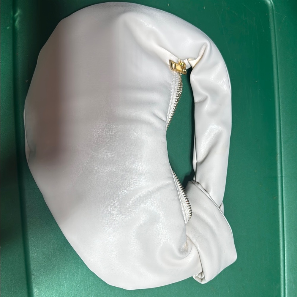 Melie Bianco White Hobo Bag with Gold Accent
